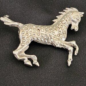 Vintage Silver-toned Galloping Horse Brooch